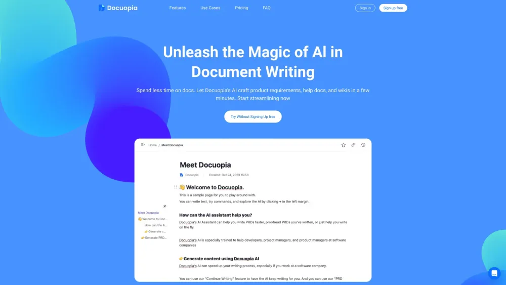 Docuopia : AI Enhances Writing, Tailors Content, Finds Info Fast