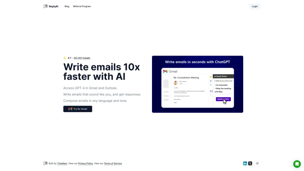 ReplyAI : GPT Emails, Multilingual, Images, Insights, Gmail