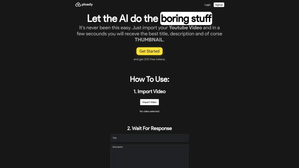 Ploady: AI Tool for YouTube Titles, Descriptions, Thumbnails