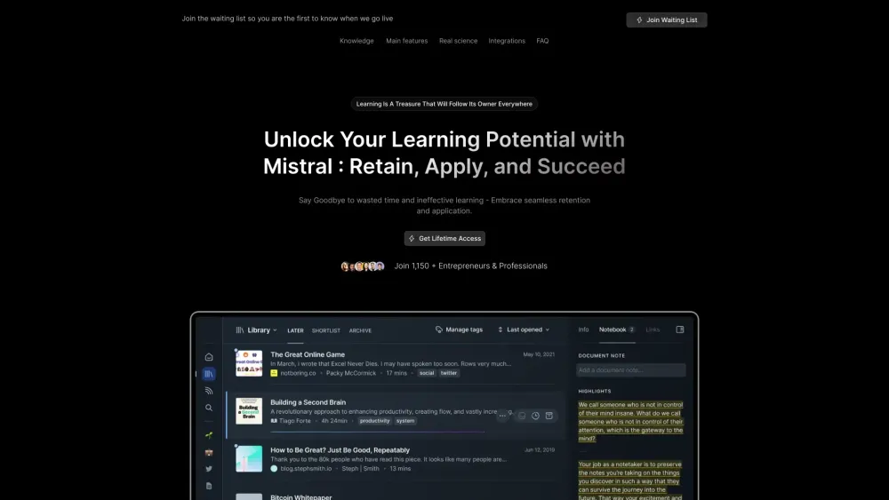 Mistral: Retain More, Waste Less, Unlock Success in Life