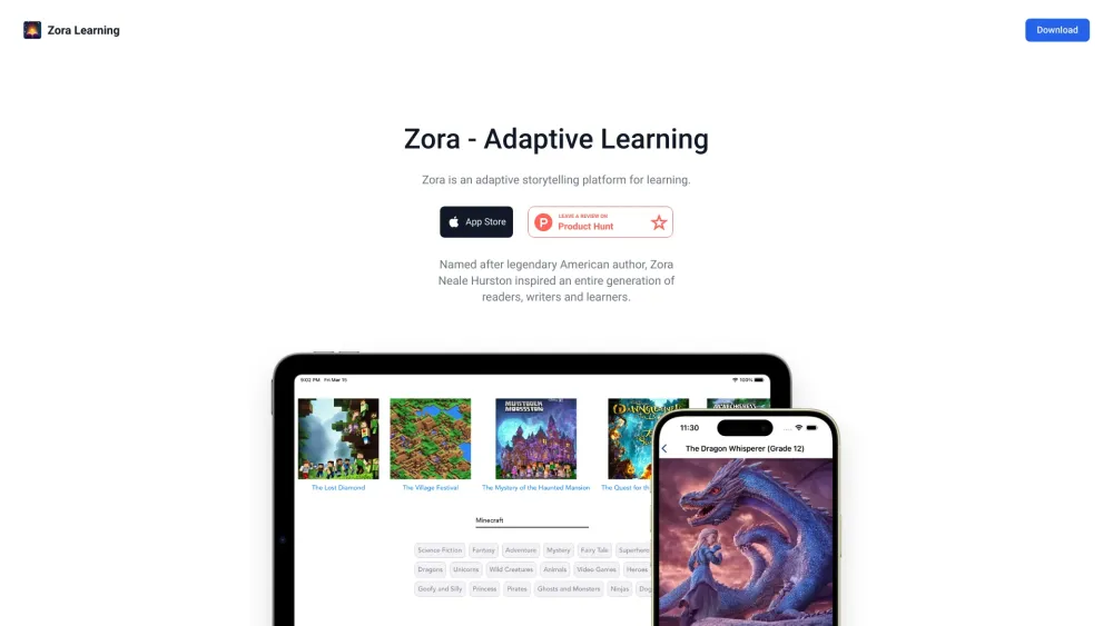 Zora: Adaptive Learning, Enriched Reading & Storytelling Experiences