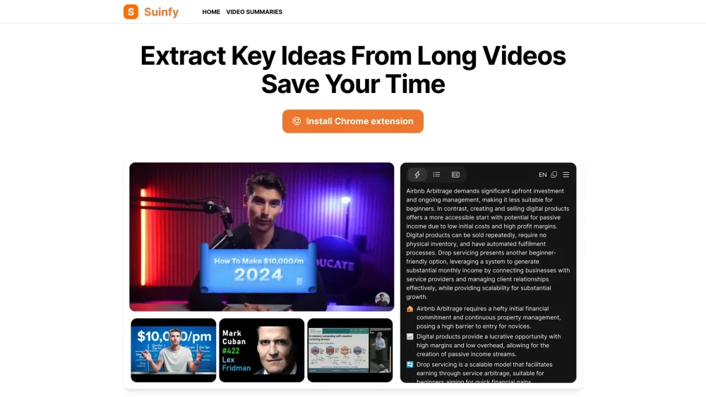 Suinfy: AI YouTube Summarizer, Insights & Subtitles in 40+ Languages