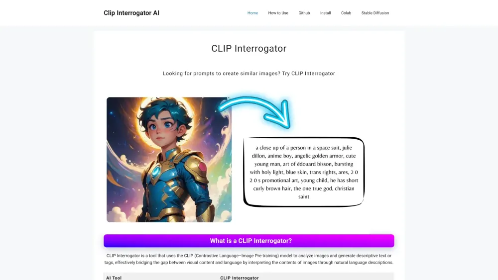 CLIP Interrogator: AI Image Analysis & Descriptive Text Tool