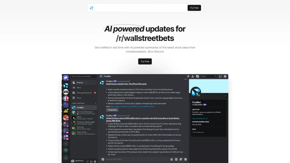 Fluid : AI Stock Summaries from Reddit to Discord DMs Effortlessly
