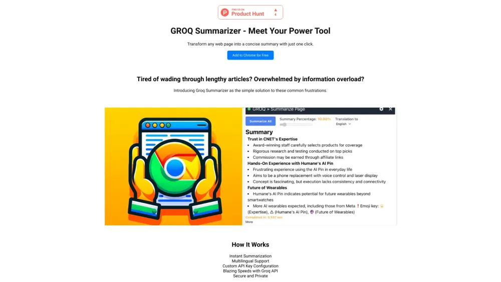 Groq Summarizer: Convert Web Pages, Grasp Key Points, Save Time Today