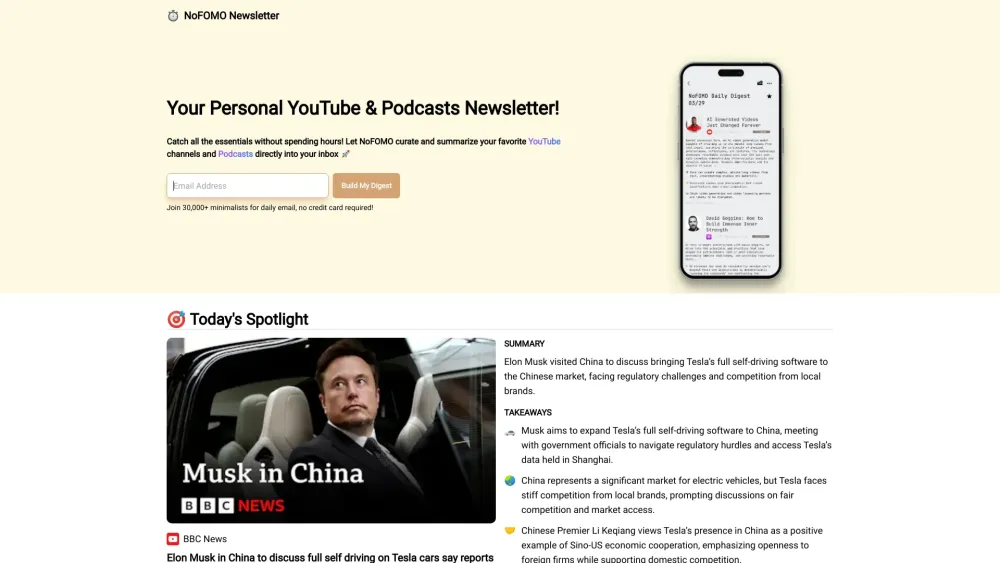 NoFOMO.AI: Curated YouTube & Podcast Summaries Delivered Daily