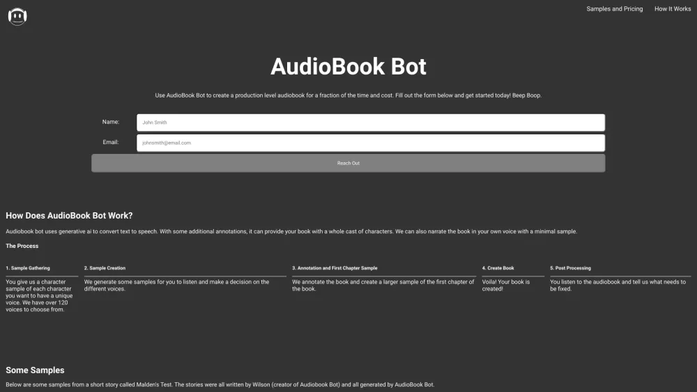 AudioBook Bot: One-Click Text To Audiobook Conversion Tool