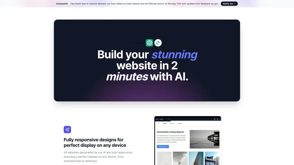 InstaWebAI : AI-Powered, Dynamic Websites Built in Minutes