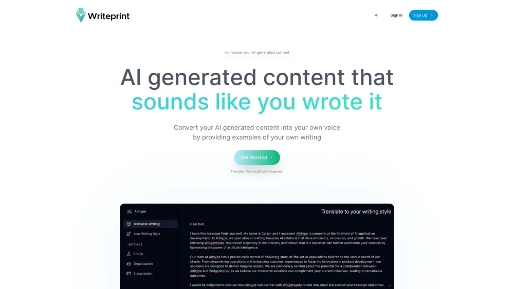 Writeprint.ai: AI Content Tailored to Your Unique Writing Style