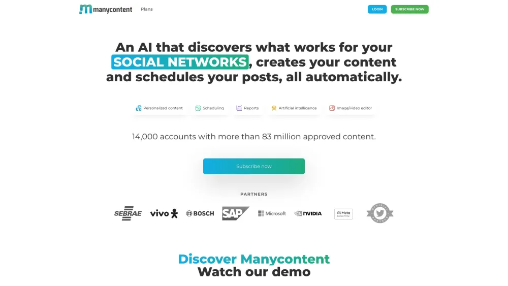 Manycontent: AI Content, Scheduling, Reporting for Social Media Optimization