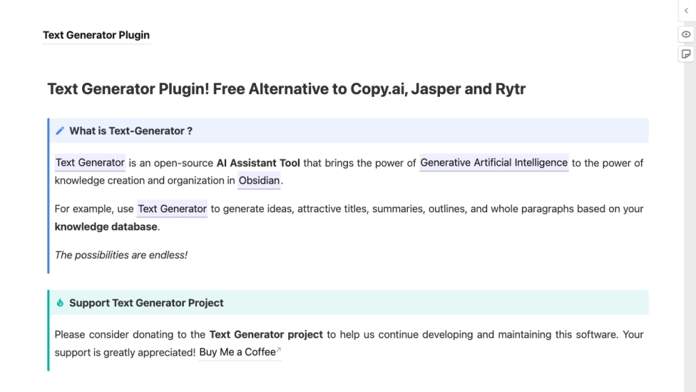 Text Generator Plugin for Obsidian : AI-Powered Content Creation