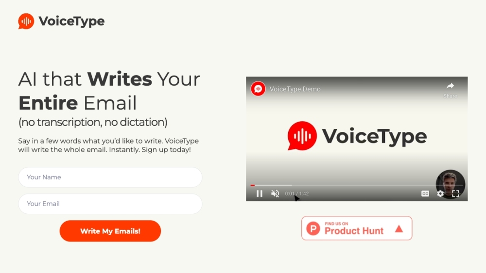VoiceType: AI-Powered Voice Emails, Seamless Gmail Integration