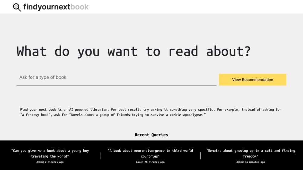 FindYourNextBook: AI Librarian, Tailored Recommendations, Discover New Books