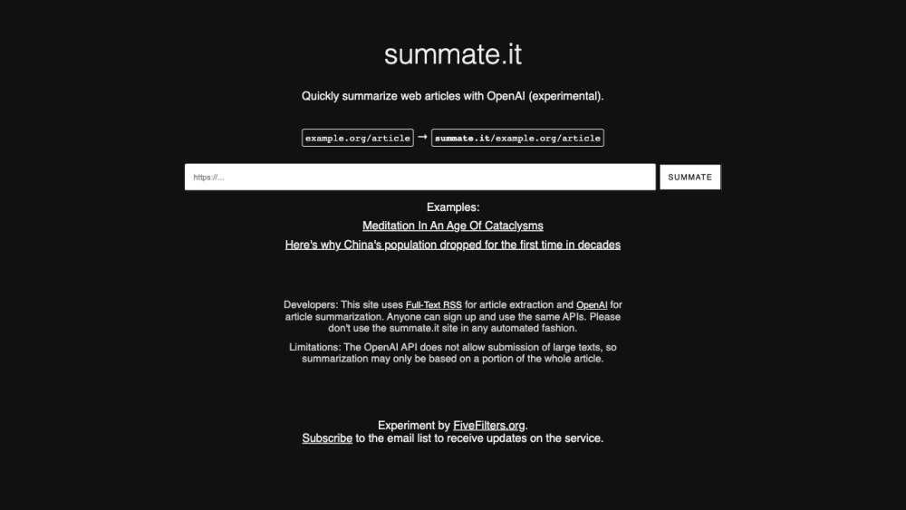 Summate.it: Swift, Accurate OpenAI-Powered Web Article Summarizer