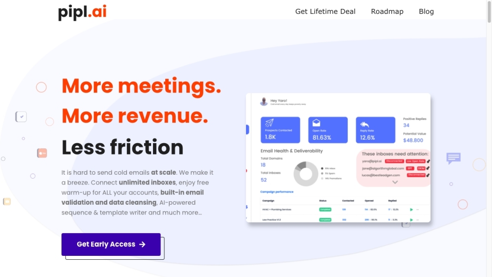Pipl.ai: Unlimited Inboxes, AI Writing, Email Automation