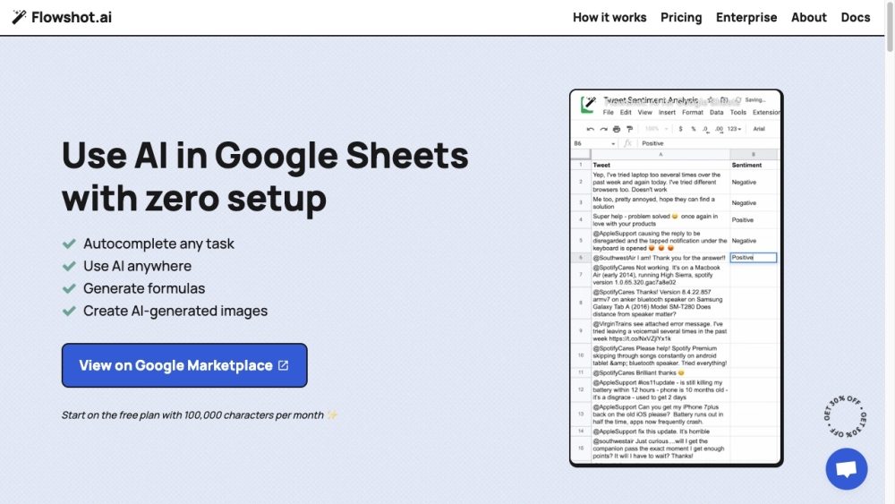 Flowshot: AI Plugin for Google Sheets – Autocomplete, No-Code, Formula Generation, AI Image Creation
