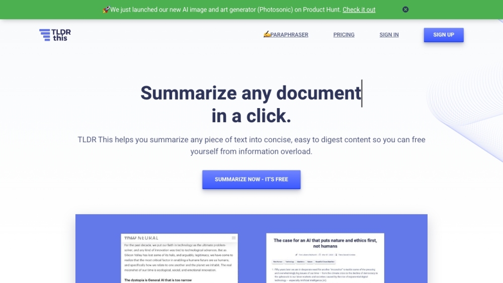 TLDR This: AI-Powered Summarizer : Condense Articles & Overcome Overload