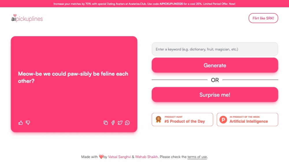 Pickup Line Generator: AI-Powered, Customizable, Keyword-Based Charm
