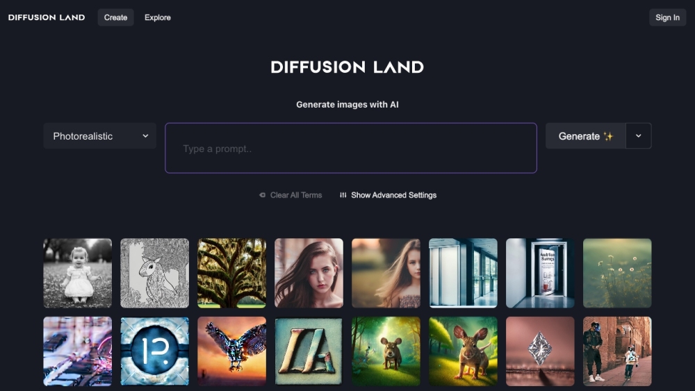 Diffusion Land: AI-Powered Image Generation & Creative Models