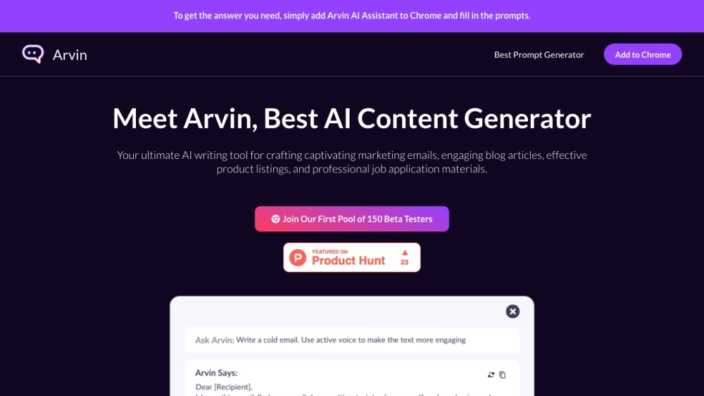 Arvin AI Writing Assistant : GPT-4, Chrome Integration, Boost Productivity