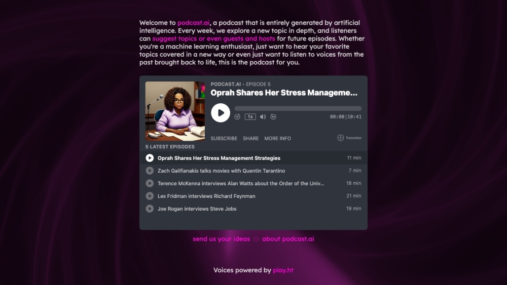 Podcast.ai: AI-Generated Content, User-Driven Topics & Voices