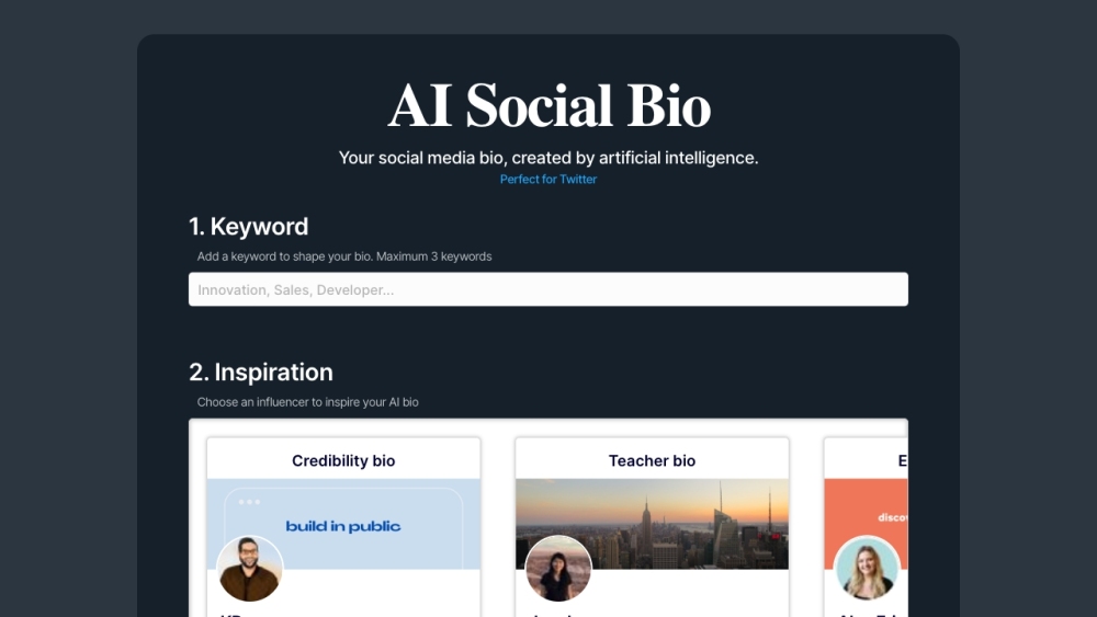 AI Social Bio: AI-Crafted Bios for Twitter, LinkedIn, Instagram
