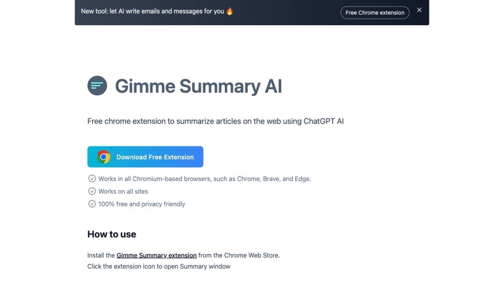 Gimme Summary AI: Free Chrome Extension : Web Article Summarizer
