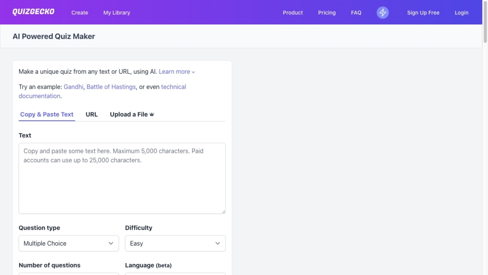 Quizgecko: AI Quiz Creation from Text, URLs & Files – Instant, Effortless, Engaging