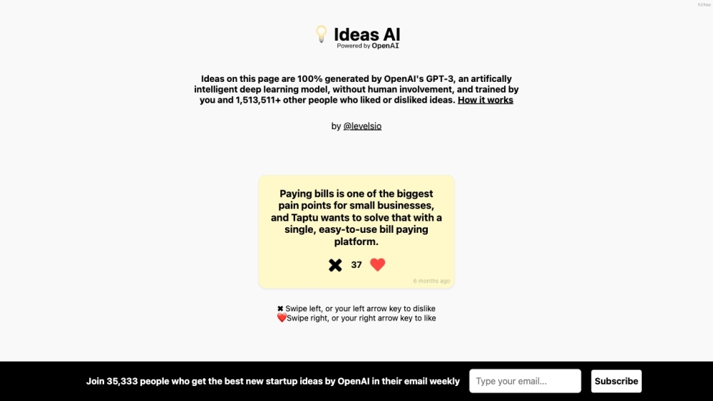 Startup Ideas by OpenAI: Swipe & Subscribe to AI-Powered Innovation for Your Next Venture