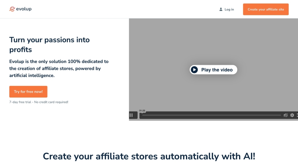 Evolup: AI-Powered Affiliate Store Creator : No Inventory, Auto Earn