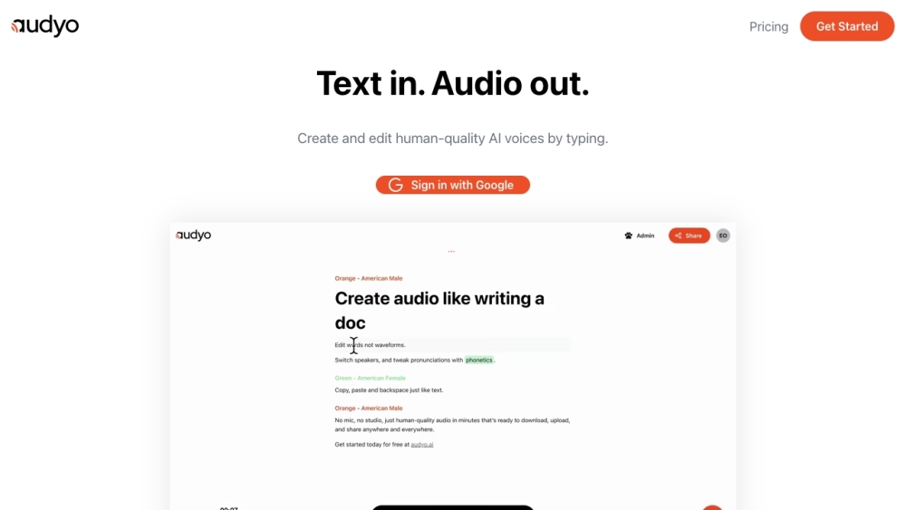 Audyo: Edit Audio Like Text, Switch Speakers, Refine With Phonetics