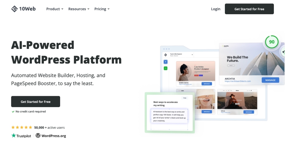 10Web: AI-Powered Website Builder, Hosting & Optimization Tools